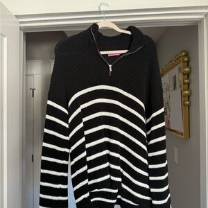Oversized Black and White Striped Women's Sweater